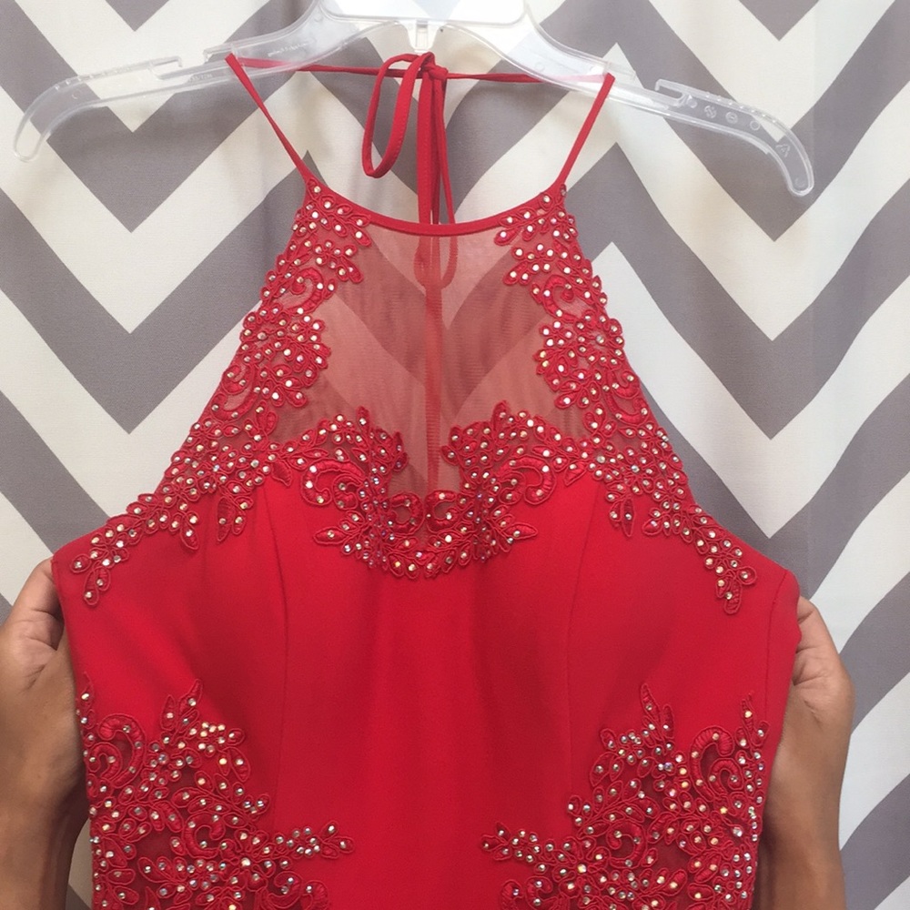 Beaded red prom dress